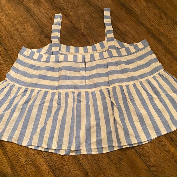 Breezy Blue & White Striped XL Petite Linen LOFT Sleeveless Peplum Top - Picture 8 of 8
